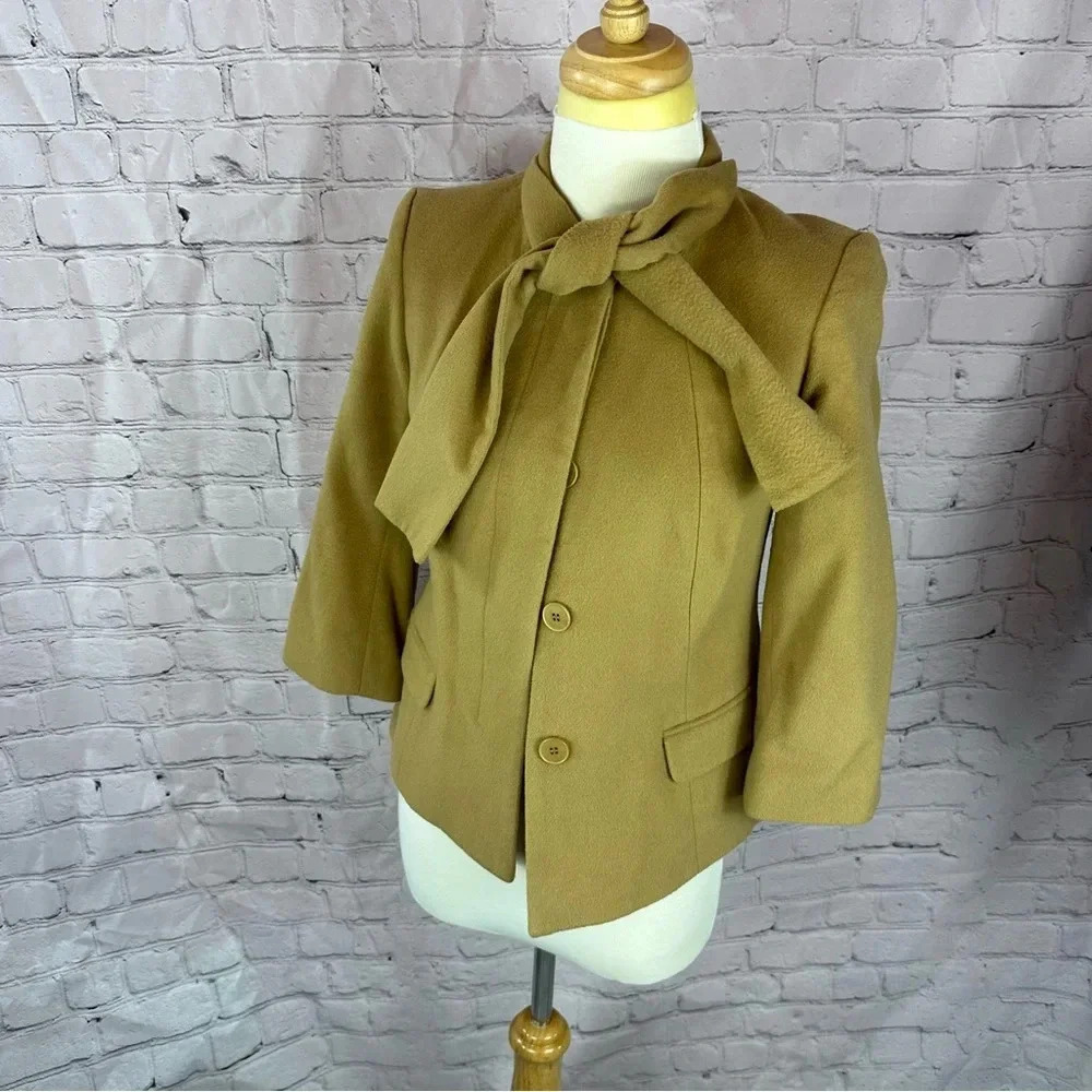 talbots petites wool blazer jacket size 2 neutral camel color